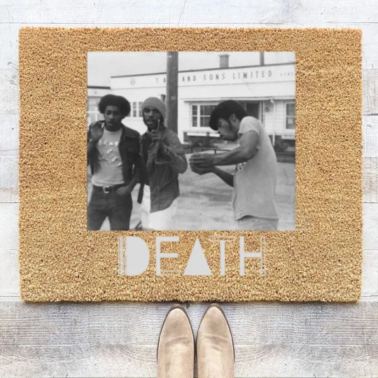 Discover Death - proto-punk band from Detroit White Letters Logo Coir Doormats