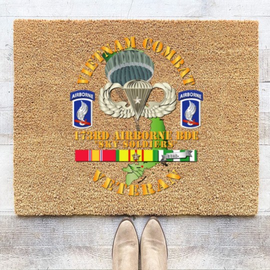 Discover Vietnam Combat Infantry Veteran w 173rd Airborne Bde SSI V1 Coir Doormats