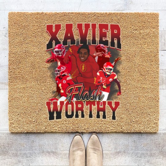 Discover Xavier Worthy Flash Vintage Style Y2K Football Coir Doormats Coir Doormats