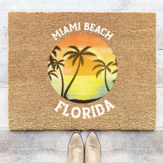 Discover Vintage Miami Beach Florida Retro 70s 80s Travel Coir Doormats