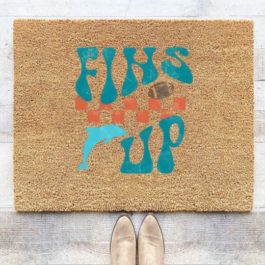Discover Fins Up Coir Doormats  Retro Miami Football Coir Doormats Game Day Coir Doormats Miami Sports Go Fins