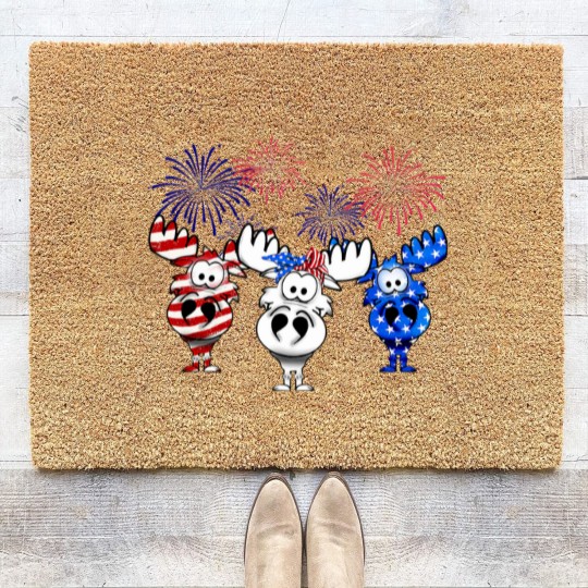Discover red white blue moose usa flag 4th of july nerdy moose americ Coir Doormats