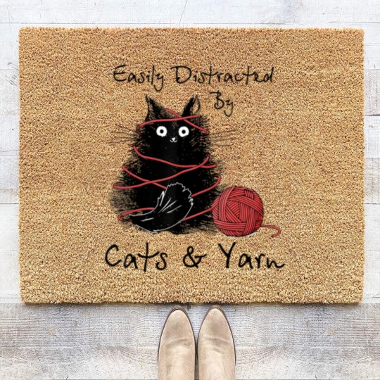 Discover Easily Distracted By Cats And Yarn Knitting Lovers Coir Doormats