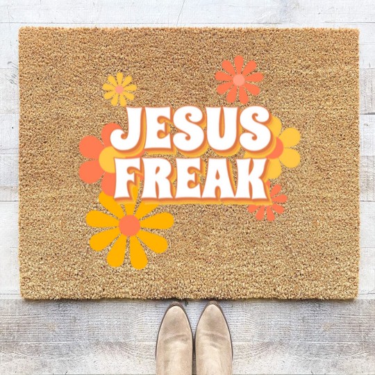 Discover Retro Jesus freak hippie flowers-vintage Jesus Coir Doormats