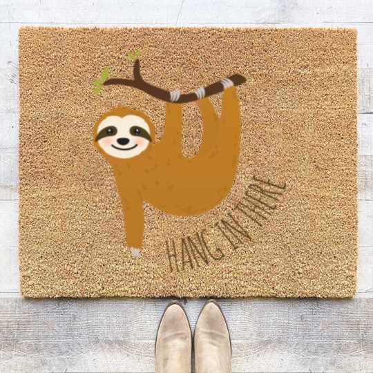 Discover Adorable sloth hang in there quot Coir Doormats