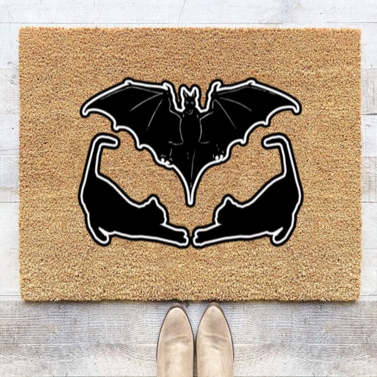 Discover Funny, Cute and Beautiful Bat with Cat Cartoon Coir Doormats