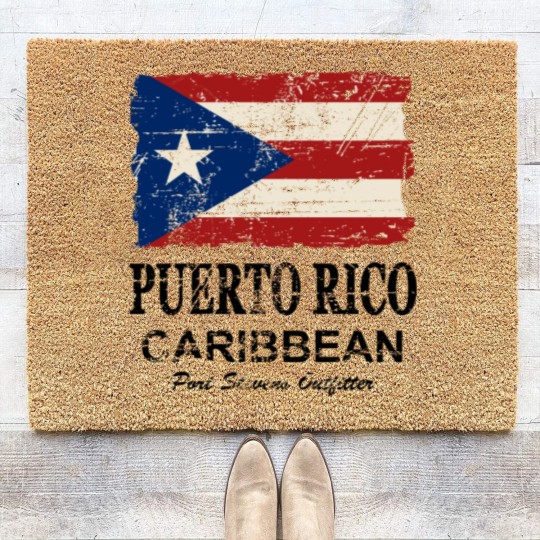 Discover Puerto Rico Flag - Vintage Look Coir Doormats