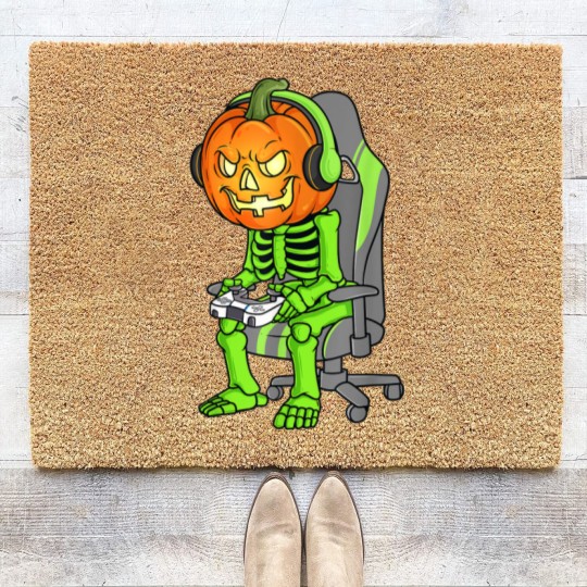Discover Gaming Halloween Skeleton Jack O Lantern Gamer Boy Coir Doormats
