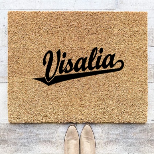 Discover Visalia script logo in black Coir Doormats