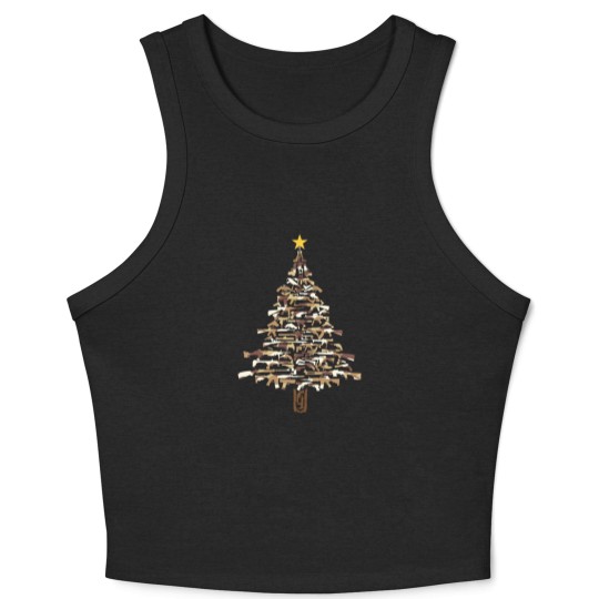 Discover Guns Christmas Tree -Camo Print Xmas  Crop Tank Top
