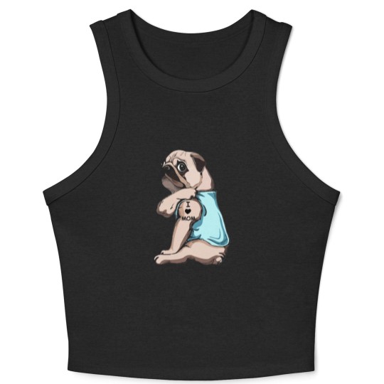 Discover Pug Dog I Love Mom Crop Tank Top