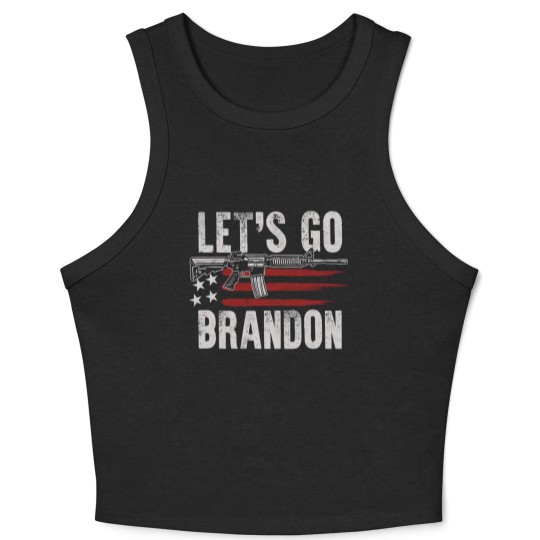 Discover Gun American Flag Patriots Let's Go Brandon  Crop Tank Top
