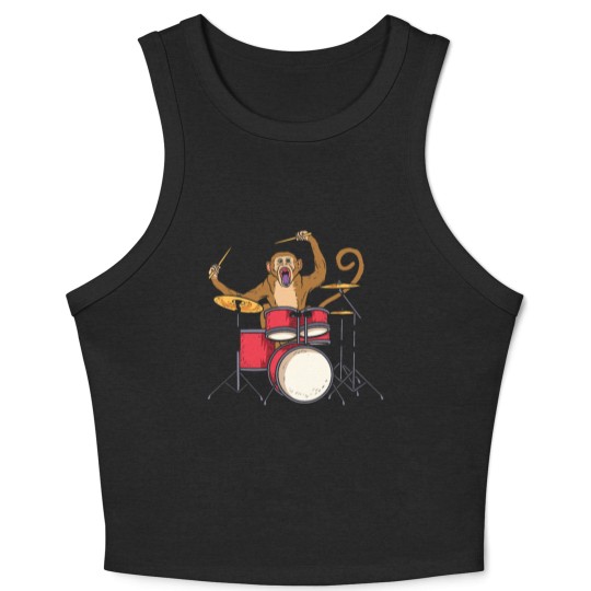 Discover Monkey Playing Drums Drummer Band The Animal Crop Tank Top