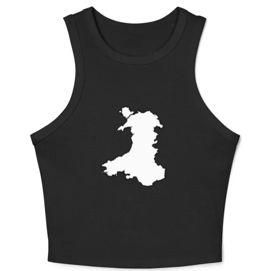 Discover Wales Black Outine Map Crop Tank Top