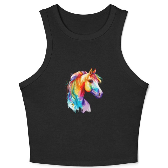 Discover Watercolor Horse Pony Colorful Pet Ponys Lover Crop Tank Top