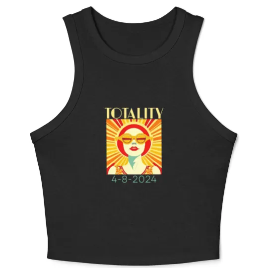 Discover Solar Eclipse Crop Tank Top April 8 2024, Totality Eclipse Crop Tank Top 4-8-24, Art Deco Solar Eclipse Crop Tank Top