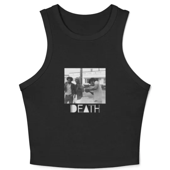 Discover Death - proto-punk band from Detroit White Letters Logo Crop Tank Top