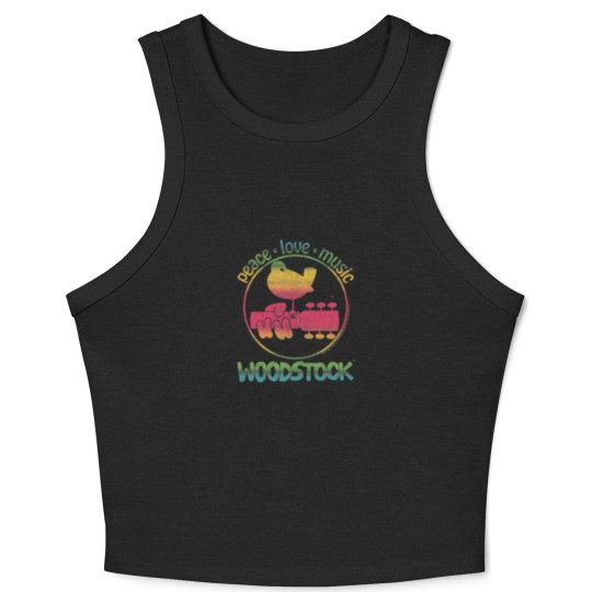 Discover Woodstock Rainbow Peace Love & Music Adult Crop Tank Top