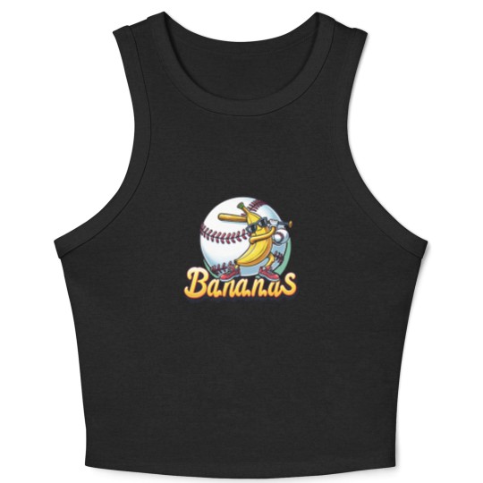 Discover Let's Go Bananas Baseball Crop Tank Top, Sports Team Mascot Crop Tank Top