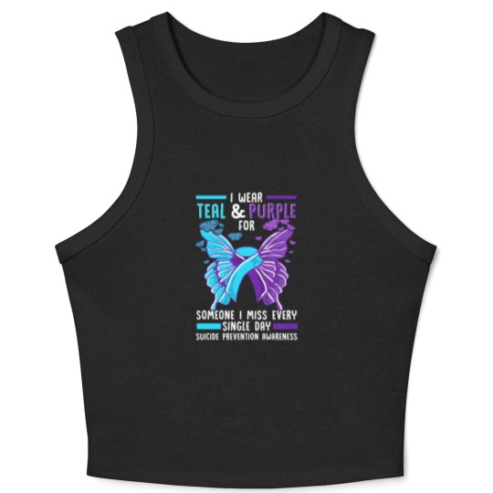 Discover Teal And Purple Ribbon Suicide Prevention Awarenes Crop Tank Top