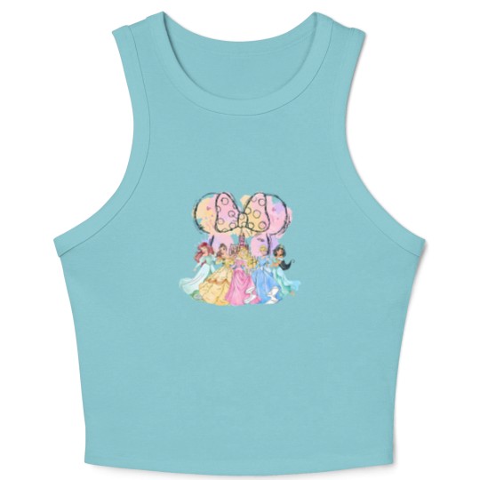 Discover Vintage Disneyyy Princess Squad Crop Tank Top, Watercolor Castle Crop Tank Top