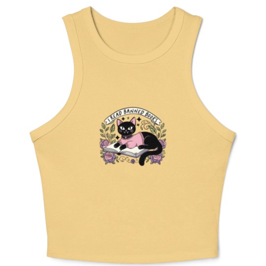 Discover I Read Banned Books Crop Tank Top, Bookish Cat Crop Tank Top