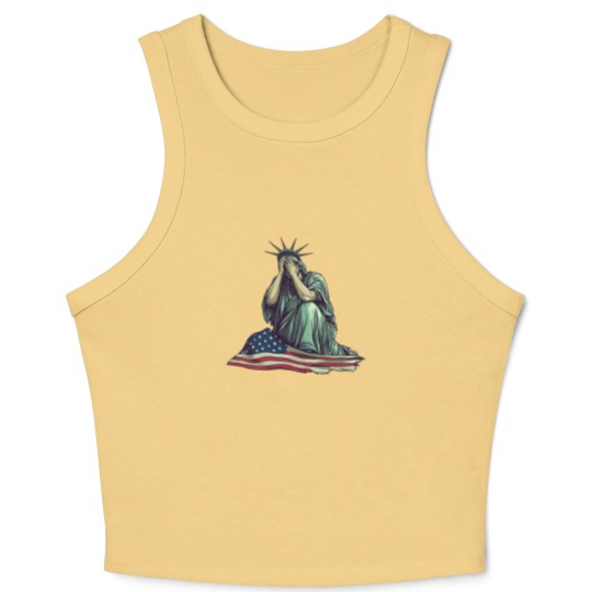 Discover Crying Statue of Liberty Crop Tank Top, Political Protest Crop Tank Top Patriotic American Flag Crop Tank Top