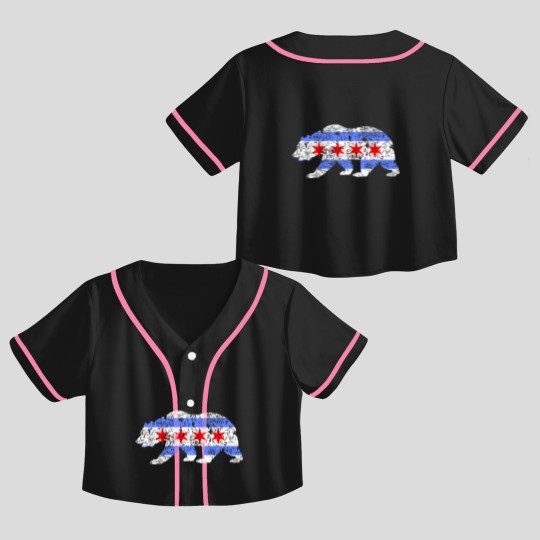 Discover Chicago City Flag Distressed Bear Crop Top Baseball Jerseys