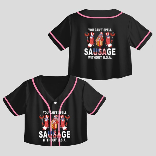 Discover you can spell sausage wihou usa 4h of july american flag shir Crop Top Baseball Jerseys