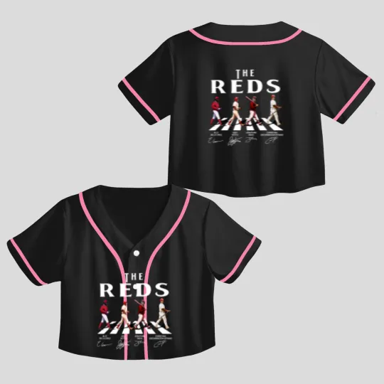 Discover Reds Walking Abbey Road Signatures Baseball Crop Top Baseball Jerseys, Elly De La Cruz, Votto, Jonathan India