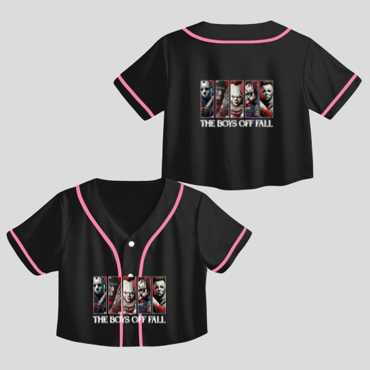 Discover The Boys Of Fall Crop Top Baseball Jerseys, Halloween Horror Characters Crop Top Baseball Jerseys, Friends Horror Characters Crop Top Baseball Jerseys