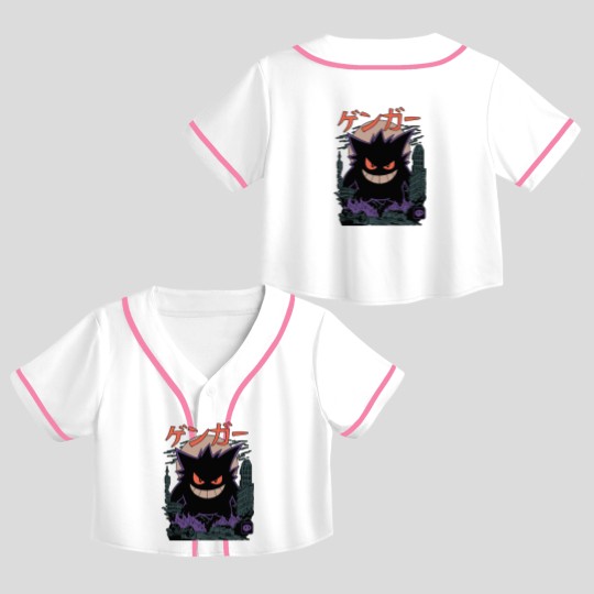 Discover Gengar Japanese Style Crop Top Baseball Jerseys | Movie Film Nerd Gaming Anime Novelty Funny