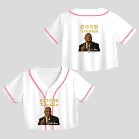 Discover Good trouble john lewis signature est 1987 Classic Crop Top Baseball Jerseys