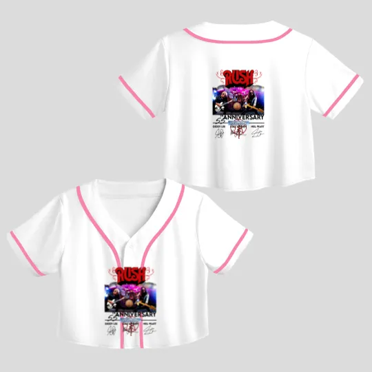 Discover 55 Years RUSH Band 1968-2023 Signatures Crop Top Baseball Jerseys