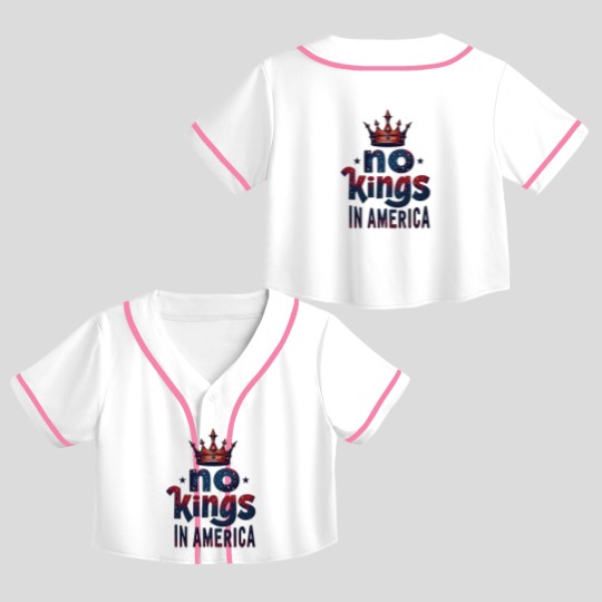 Discover No Kings in America Crop Top Baseball Jerseys, No Kings Crop Top Baseball Jerseys, Protest Crop Top Baseball Jerseys, Patriotic Crop Top Baseball Jerseys