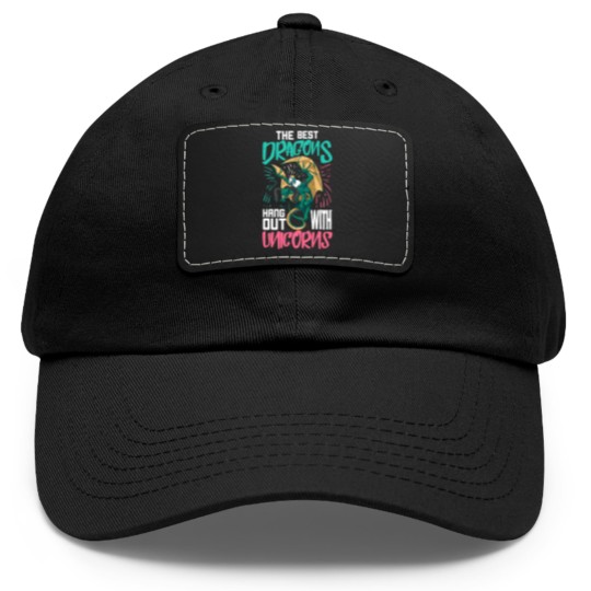 Discover The Best Dragons Hang Out With Unicorns Gift For A Dad Hat With Leather Patch