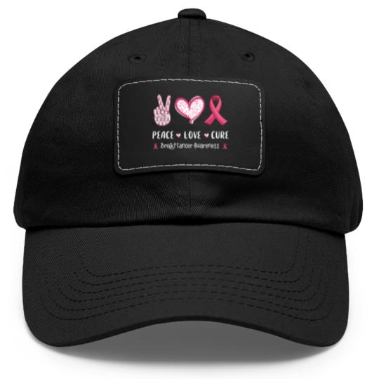 Discover Peace Love Cure Breast Cancer Awareness Dad Hat With Leather Patch