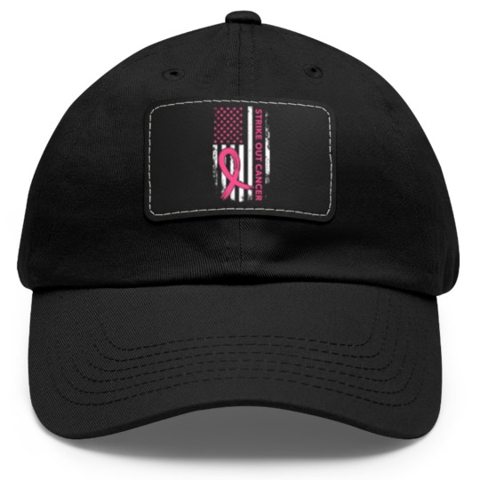 Discover Strike Out Cancer US Flag Dad Hat With Leather Patch