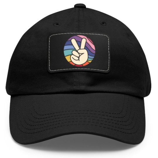 Discover Groovy Peace Sign Hand Hippie Vintage 70s Gift Dad Hat With Leather Patch