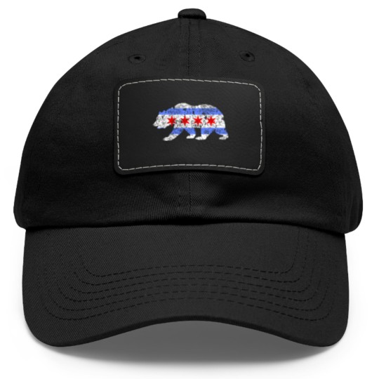 Discover Chicago City Flag Distressed Bear Dad Hat With Leather Patch