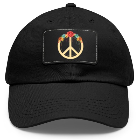 Discover Floral Peace Symbol Hippie Lover Peace Sign Dad Hat With Leather Patch