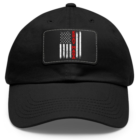 Discover Krav Maga Self Defense USA American Flag Fighter Dad Hat With Leather Patch