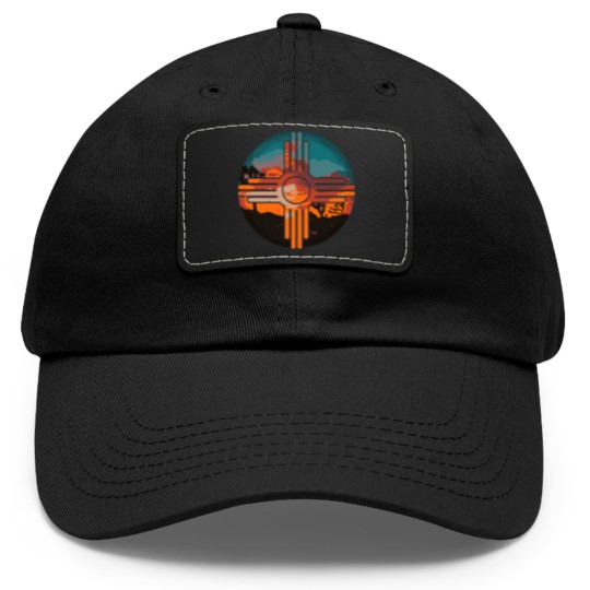 Discover New Mexico Zia Symbol And Landscape Art Dad Hat With Leather Patch Dad Hat With Leather Patch