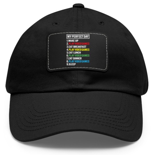 Discover My Perfect Day Video Games Funny Gamer Gift Boys M Dad Hat With Leather Patch