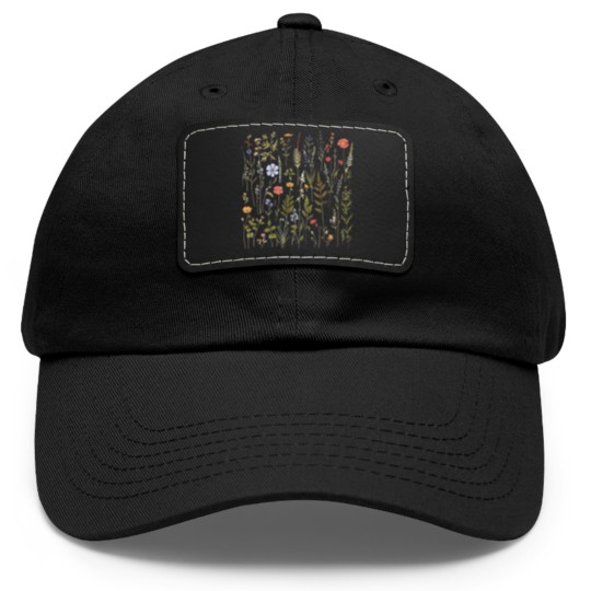 Discover Dried Wildflowers Dad Hat With Leather Patch Boho Style Pressed Wild Flower Dad Hat With Leather Patch