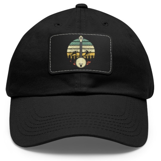 Discover Retro Banjo Mountains And Sun 80's Graphic Gift Dad Hat With Leather Patch