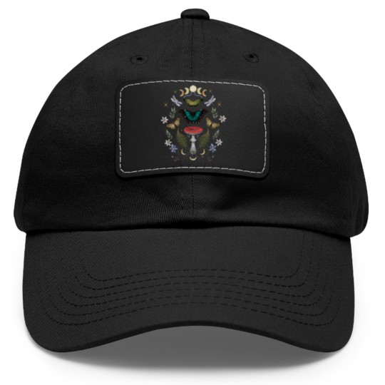 Discover Mystical Forest Floral Celestial Butterfly Dad Hat With Leather Patch for Wizard and Green Witch, Fairy Grunge Mystical Dad Hat With Leather Patch