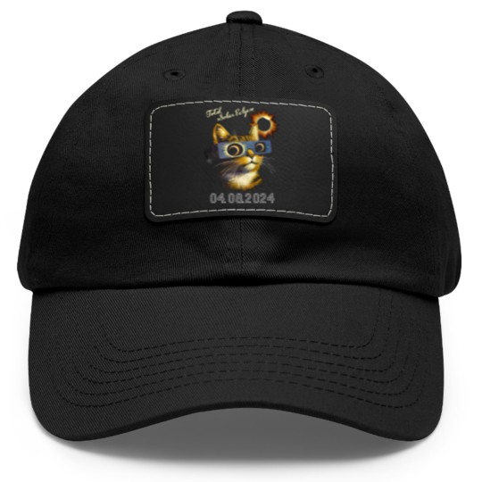 Discover Funny Cat Watching Total Solar Eclipse 2024 Dad Hat With Leather Patch, April 8 2024 Solar Eclipse Dad Hat With Leather Patch
