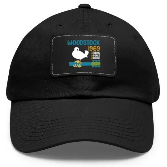 Discover woodstock 50th anniversary 1969 2020,Woodstock Dad Hat With Leather Patch,Woodstock 1969 ,Peace Love Bird - Woodstock - Dad Hat With Leather Patch