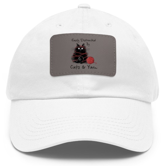 Discover Easily Distracted By Cats And Yarn Knitting Lovers Dad Hat With Leather Patch
